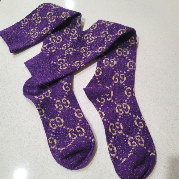 GG Design Purple & Gold Shimmer Knee High Socks - Picture 1 of 4